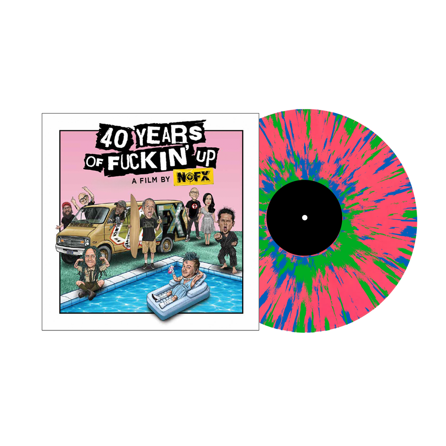NOFX (40 Years of Fuckin' Up: Soundtrack) Pink w/ Green & Blue Splatter  Vinyl