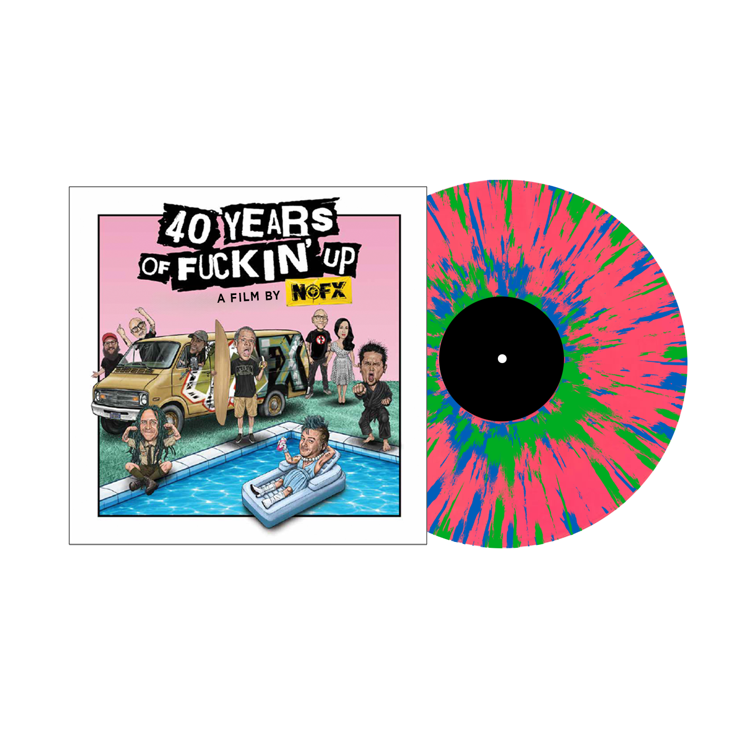 NOFX (40 Years of Fuckin' Up: Soundtrack) Pink w/ Green & Blue Splatter  Vinyl